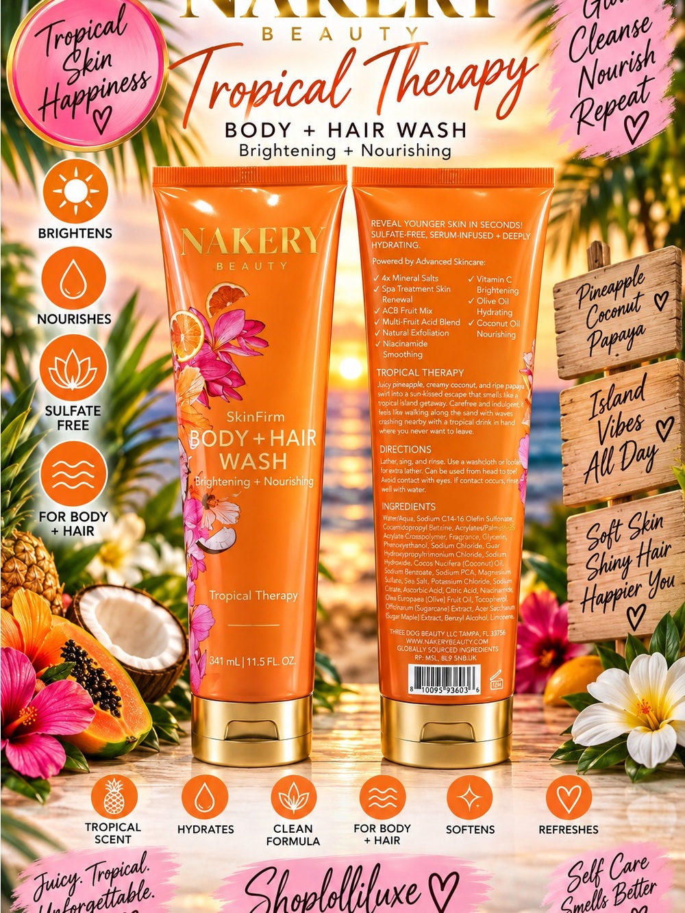 Nakery Beauty Tropical Therapy Body + Hair Wash — Bright Orange